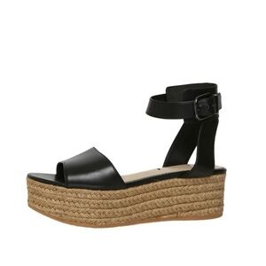 VIA SPIGA Nemy Black Leather Ankle Strap Platform Espadrilles Sandals, 9